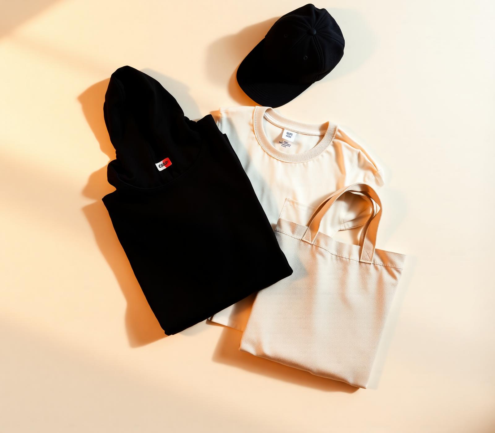 Custom branded apparel flat lay